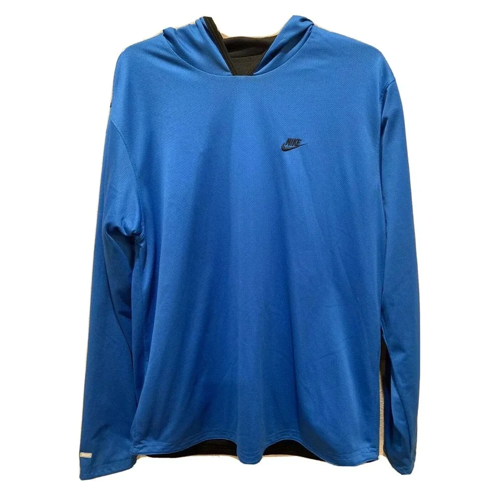 Vintage NIKE Hoodie Sweatshirt Blue Black Medium XL Reversible‎ Embroided Swoosh